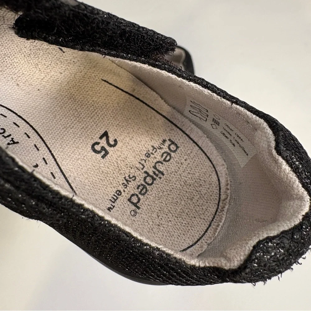 Pediped Black Glittery Mary Jane Shoes With Rose Applique Size 8.5 US 25 EU